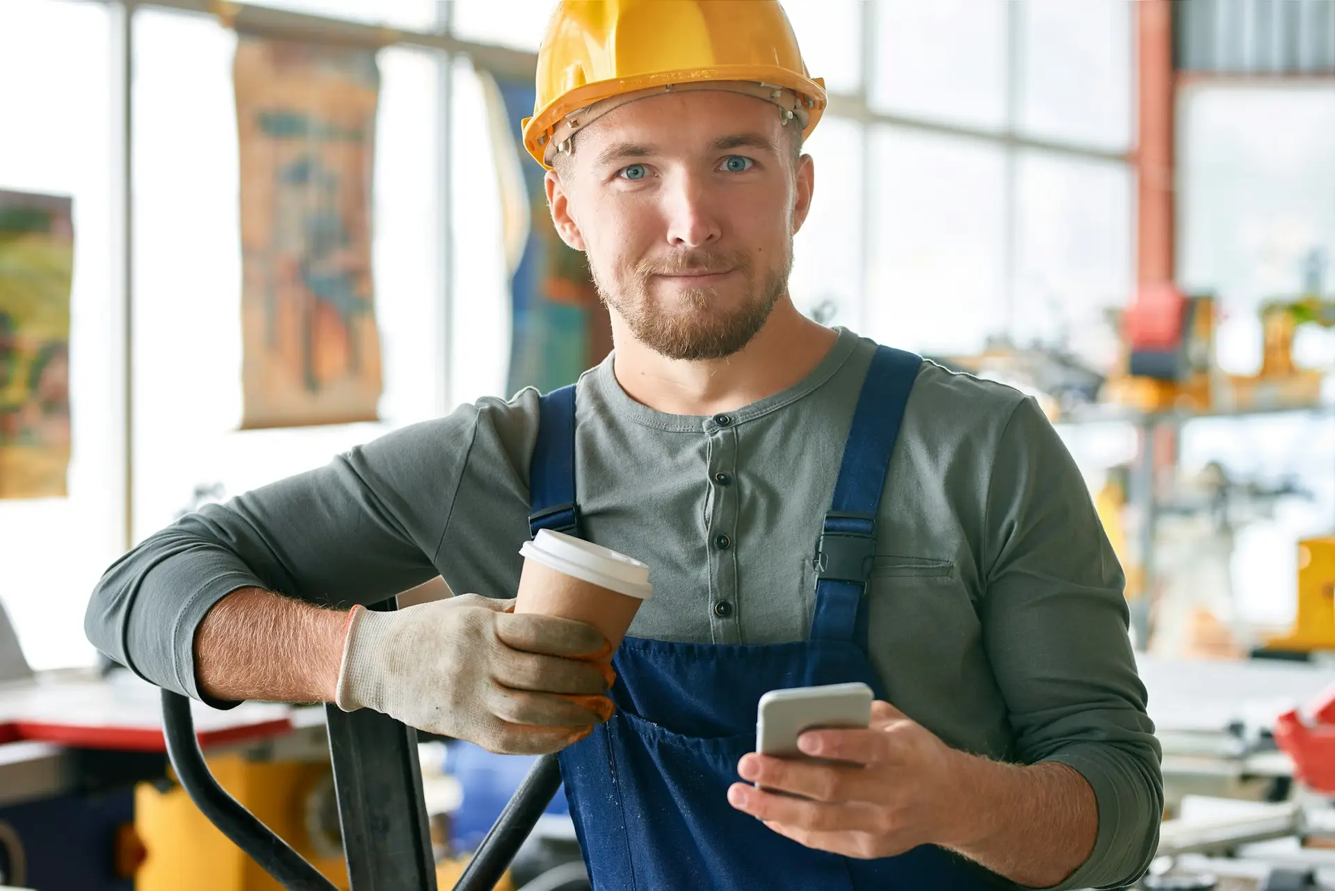 Happy Young Workman on Break